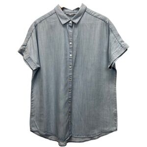 Soft Surroundings Button Down Shirt Womens S Blue Tencel Short Sleeve Chambray